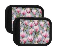 Envoltura de asa de equipaje con hojas de magnolia rosa para maletas, almohadilla de agarre suave con tarjeta de nombre y cierre de gancho, Pink Magnolia Flowers Leaves 1, one sizex2
