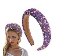 Envoltura de cabeza de diamantes de imitación - banda ancha brillante, accesorio para el cabello con cuentas en, casco de festival brillante para mujeres | Foto Desfile Birthday Celebration Gala Traje