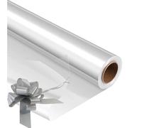 Envoltura de celofán transparente para cestas, hoja de 3 m x 80 cm con lazo plateado, precortada y plegada para un fácil envío, envoltura de regalo para cestas, flores y regalos