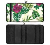 Envoltura para lápices, organizador de rollo de lápices de dibujo de viaje para artista, estuche de lápices de plantas tropicales, flores rosadas, hojas