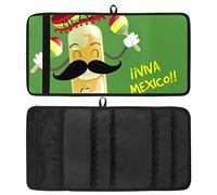 Envoltura para lápices, organizador de rollo de lápices para colorear de dibujo de viaje para artista, estuche para lápices, lindo y divertido patrón de tequila mexicano de dibujos animados