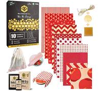 Envolturas de cera de abejas naturales, juego de 10 | Eco amigable | Bolsa de malla orgánica GRATIS | EBook GRATIS | Envoltura de alimentos de cera de abejas natural, reutilizable y lavable