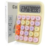 Envysun Calculadora mecánica Colorful Candy, pantalla LCD grande de 12 dígitos, fácil de presionar, apagado automático, funciona con pilas (amarillo)