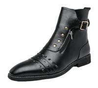 ENWIND Botas Chelsea De Cuero De PU Cremallera Botines De Negocios para Hombres con Remaches,Negro,46 EU