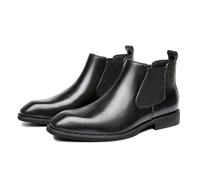 ENWIND Botas Chelsea de Hombre cómodas de Cuero, Botines de Cuero clásicos de Negocios, Estilo Deslizante,Negro,44 EU