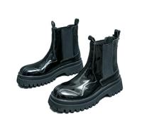 ENWIND Botas Chelsea de Plataforma de Charol para Hombre, Punta Redonda, Estilo Retro, sin Cordones, Suela de trinquete, tacón Grueso, Botines Formales,Negro,39 EU