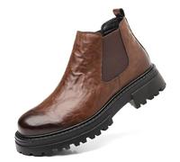 ENWIND Botas Chelsea de Plataforma Gruesa para Hombre, Tipo Slip-on, Punta Redonda, Suela con Tacos, Botas de Trabajo y Oficina, Casual, Botines Tobilleros Antideslizantes,Marrón,38 EU