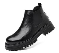 ENWIND Botas Chelsea de Plataforma Gruesa para Hombre, Tipo Slip-on, Punta Redonda, Suela con Tacos, Botas de Trabajo y Oficina, Casual, Botines Tobilleros Antideslizantes,Negro,40 EU