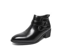 ENWIND Botas Chelsea De Punta para Hombre con Hebillas, Cremallera Lateral, Tacón Bajo Grueso Estilo Occidental Botas De Vestir Formales hasta El Tobillo,Negro,43 EU