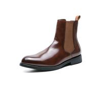 ENWIND Botas Chelsea para Hombre con Punta Redonda y tacón bajo, Botas de Vestir Informales de Cuero, Oxford y Botines para Hombre,Marrón,46 EU