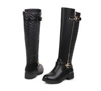 ENWIND Botas de Montar hasta la Rodilla para Mujer Botas de Moto Planas de tacón Grueso bajo Botines de Motociclista con Hebilla,Negro,38 EU