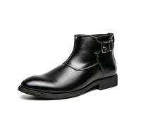 ENWIND Botas de Tobillo de Punta Redonda de Chelsea para Hombres con Hebilla y Cremallera Negocio Botines de Vestir,Negro,42 EU