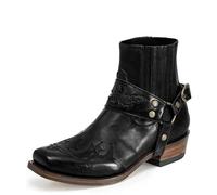 ENWIND Botas de Tobillo Occidentales para Hombre con Hebilla, Estilo Cowboy, Cortas, Retro, de Cuero, Puntera Cuadrada, Botines de Motociclista,Negro,48 EU