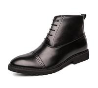 ENWIND Botas de Tobillo para Hombre Brogue Punta Cuadrada con Cordones Botas de Cuero de Oxfords,Negro,42 EU