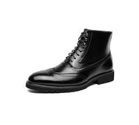 ENWIND Botas de Vestir Brogue de Punta de ala para Hombre, Botas de Tobillo Oxford de Cuero de Moda de caña Alta con Cordones,Negro,45 EU