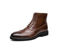 ENWIND Botas de Vestir Brogue de Punta de ala para Hombre, Botas de Tobillo Oxford de Cuero de Moda de caña Alta con Cordones,Marrón,42 EU