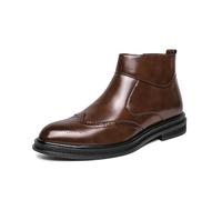 ENWIND Botas de Vestir Tipo Brogue de Cuero sintético para Hombre, Cremallera Botines Chukka para Oficina, Casual y Viajes,Marrón,38 EU