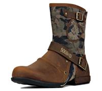 ENWIND Botas Moto Punk para Hombre Botas Chukka Western De Cuero con Cremallera Botas De Senderismo De Combate,Amarillo,45 EU