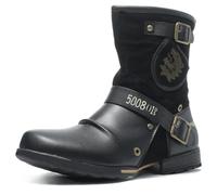 ENWIND Botas Moto Punk para Hombre Botas Chukka Western De Cuero con Cremallera Botas De Senderismo De Combate,Negro,39 EU