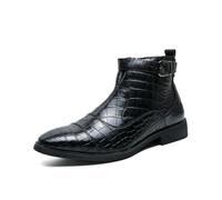 ENWIND Botines Chelsea De Cuero Estampado con Cremallera Lateral para Hombre Botas Monk De Tacón Bajo Botines De Vestir Casuales con Hebilla,Negro,48 EU