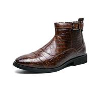 ENWIND Botines Chelsea De Cuero Estampado con Cremallera Lateral para Hombre Botas Monk De Tacón Bajo Botines De Vestir Casuales con Hebilla,Marrón,47 EU