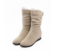 ENWIND Botines con Punta Redonda De Ante Metalizado Tirón On Cuña Baja Tacón Oculto Botines Cortos,Beige,36 EU