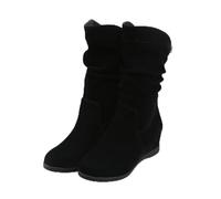 ENWIND Botines con Punta Redonda De Ante Metalizado Tirón On Cuña Baja Tacón Oculto Botines Cortos,Negro,36 EU