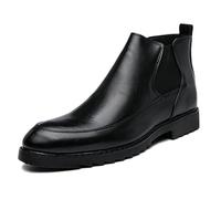 ENWIND Botines de Hombre Botines Chelsea de Piel sintética Impermeables con Cremallera y Punta Redonda para Hombre,Negro,38 EU