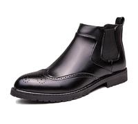 ENWIND Hombre Cuero Tobillo Botines Chelsea Cremallera Dedo del Pie Gorra Botín De Oxford,Negro,40 EU