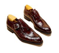 ENWIND Hombres Hebilla Simple Zapatos de Monje Cuero de Microfibra Formal Mocasines Planos,Rojo,43 EU