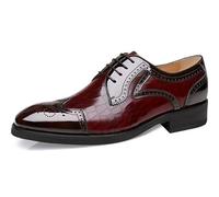 ENWIND Hombres Zapatos de Vestir Oxford con Cordones Formal Negocios Boda Brogues,Burgundy,46 EU