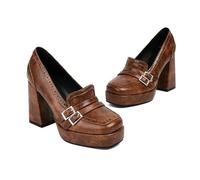 ENWIND Mary Jane Bombas Zapatos de tacón Alto Mocasines Casuales con Bandeja para Mujer Zapatos de Trabajo Escolar,Marrón,43 EU