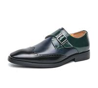 ENWIND Mocasín de Vestir de Hombre con Correa de Monje y Puntera Cuadrada de Cuero, Zapatos Formales de Negocios Oxford de Corte Bajo,Negro,43 EU