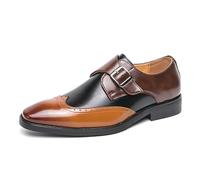 ENWIND Mocasín de Vestir de Hombre con Correa de Monje y Puntera Cuadrada de Cuero, Zapatos Formales de Negocios Oxford de Corte Bajo,Amarillo,44 EU