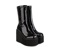 ENWIND Mujer Plataforma Botas Cuña Tacón Alto Botas Cortas Tobillo De Alto Gotico Punk Invierno Botas,Negro,38 EU