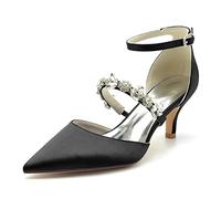 ENWIND Mujer Punta Puntiaguda Correa De Pedrería Bombas para Bodas, Fiestas De Baile Y Trabajo De Oficina,Negro,39 EU