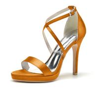 ENWIND Sandalias De Tacón Alto para Mujer Punta Abierta Elegante Tacon Fino Zapatos De Fiesta De Boda con Plataforma Y Correa Cruzada,Naranja,36 EU