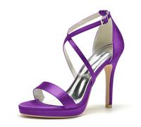 ENWIND Sandalias De Tacón Alto para Mujer Punta Abierta Elegante Tacon Fino Zapatos De Fiesta De Boda con Plataforma Y Correa Cruzada,Dark Purple,39 EU