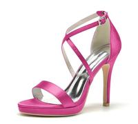 ENWIND Sandalias De Tacón Alto para Mujer Punta Abierta Elegante Tacon Fino Zapatos De Fiesta De Boda con Plataforma Y Correa Cruzada,Fuchsia,42 EU