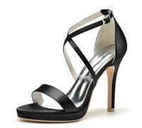 ENWIND Sandalias De Tacón Alto para Mujer Punta Abierta Elegante Tacon Fino Zapatos De Fiesta De Boda con Plataforma Y Correa Cruzada,Negro,36 EU
