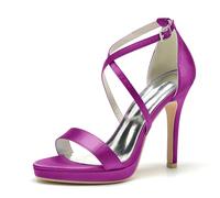 ENWIND Sandalias De Tacón Alto para Mujer Punta Abierta Elegante Tacon Fino Zapatos De Fiesta De Boda con Plataforma Y Correa Cruzada,Púrpura,37 EU