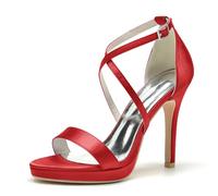 ENWIND Sandalias De Tacón Alto para Mujer Punta Abierta Elegante Tacon Fino Zapatos De Fiesta De Boda con Plataforma Y Correa Cruzada,Rojo,39 EU