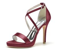 ENWIND Sandalias De Tacón Alto para Mujer Punta Abierta Elegante Tacon Fino Zapatos De Fiesta De Boda con Plataforma Y Correa Cruzada,Burgundy,40 EU