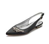 ENWIND Sandalias Destalonados tacón bajo Bailarinas en Satén con Diamantes de imitación para Mujer,Negro,37 EU