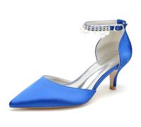 ENWIND Tacóns de Gatito para Mujer Tacóns Bajo de Punta Cerrada para la Noche de Bodas de Trabajo,Azul,37 EU