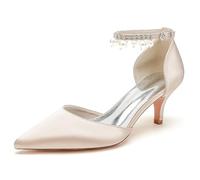 ENWIND Tacóns de Gatito para Mujer Tacóns Bajo de Punta Cerrada para la Noche de Bodas de Trabajo,Champagne,43 EU