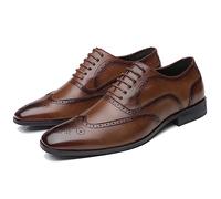 ENWIND Zapatos de Vestir con Cordones para Hombres Oxfords Punta de ala Formales de Cuero,Marrón,46 EU