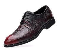 ENWIND Zapatos De Vestir De Piel Sintética para Hombre, Cordone Zapatos Oxford Formales con Estampado De Cocodrilo,Rojo,42 EU