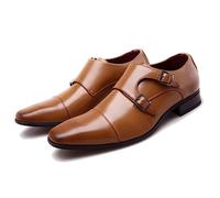 ENWIND Zapatos de Vestir Hombres Oxford Traje Derby Zapatos con Hebilla Zapatos de Negocios de Cuero Sintético para Boda,Marrón,43 EU