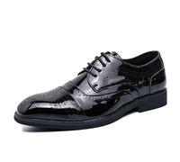 ENWIND Zapatos De Vestir Oxford con Cordones para Hombres En Cuero Charolado, Brogues con Puntera Alada, Zapatos Derby con Punta Cuadrada,Negro,41 EU